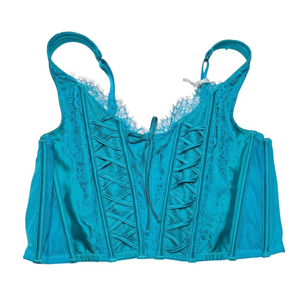 Victoria's Secret Lace-Up Corset Bra Top Capri Sea Size Large